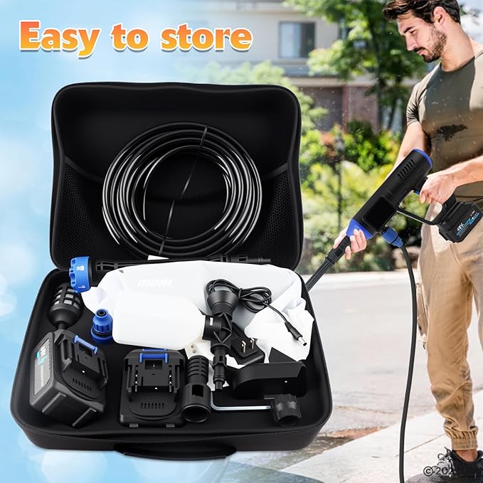 18000mAh Portable Cordless Pressure Washer,800PSI Electric Pressure Washer with Battery|Charger|6-in-1 Nozzle,33FT Drain Hose,Portable Power Washer for Car/Garden/Floor/Yards