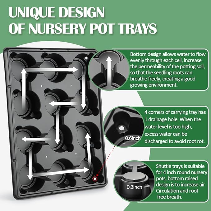 4 inch Round Nursery Pots 60pcs, 12 Cell Nursery Pots Trays 5 Pcs, Sturdy Seeds Starting Germination Shuttle Carrying Trays, Small Planter Nursery Propagation 5 Sets