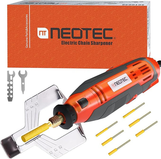 NEOTEC Electric Chainsaw Sharpener Kit Multi-Purpose Chain Saw Sharpener Tool with 6 Titanium-Plated Diamond Bits Saves Time Easy to Use De Cadena De Motosierra for All Chainsaw Chains