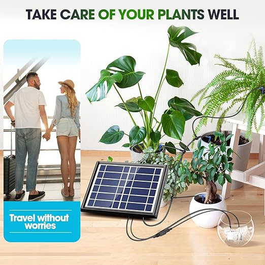 Drip Irrigation Kit - Skycow Solar Drip Irrigation System 10 Potted Indoor Outdoor Garden Balcony Anti-Siphoning Automatic Plant Watering System Multi-Timing Mode 3000mAh Battery Digital Screen 32FT