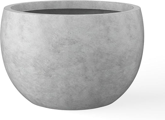 Kante 15.7" Dia Round Concrete Planter, Outdoor/Indoor Large Bowl Plant Pots with Drainage Hole and Rubber Plug for Garden Patio Balcony Home, Natural Concrete