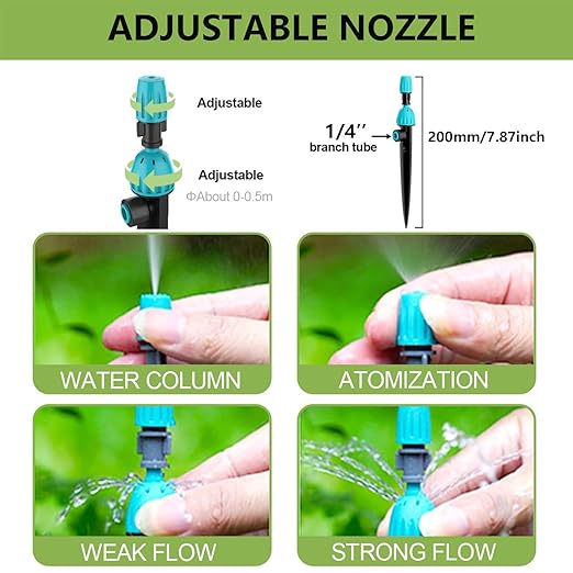 URANT15Pack 2 in 1 Drip Irrigation Transmitter and Atomizing Nozzle for 1/4 Inch Drip Irrigation Pipe, Adjustable 360 Degree Flow Irrigation Dropper for Garden Irrigation Systems