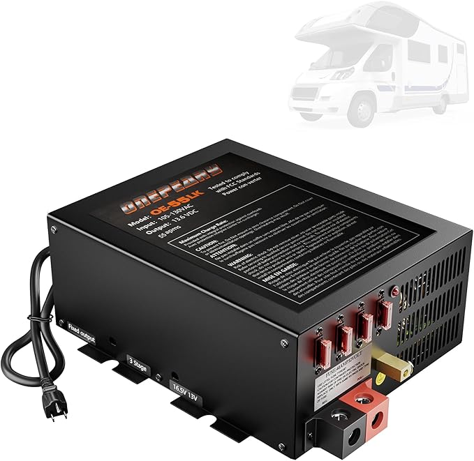PM4 55Amp RV Power Converter - Power Converter with Built-in 4 Stage Smart Battery Charger - Multiple Capacities 55A 110V AC to 12V DC 55Amp Battery Charger RV Power Converter Replacement