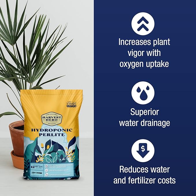 Perlite Horticultural Soil Amendment – Enhances Drainage and Aeration for Plants, Ideal for Root Cuttings, Seedlings, and Hydroponic Systems, OMRI-Listed, 100% Organic (12 QT)
