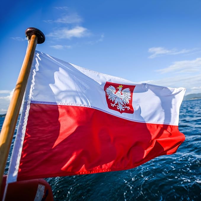 Poland Ensign Polish Flag 3x5 ft Outdoor, Double Sided 3 Ply Heavy Duty National Flag 100% Quality Polyester Polish Eagle Banner with Brass Grommets 4 Rows Stitches