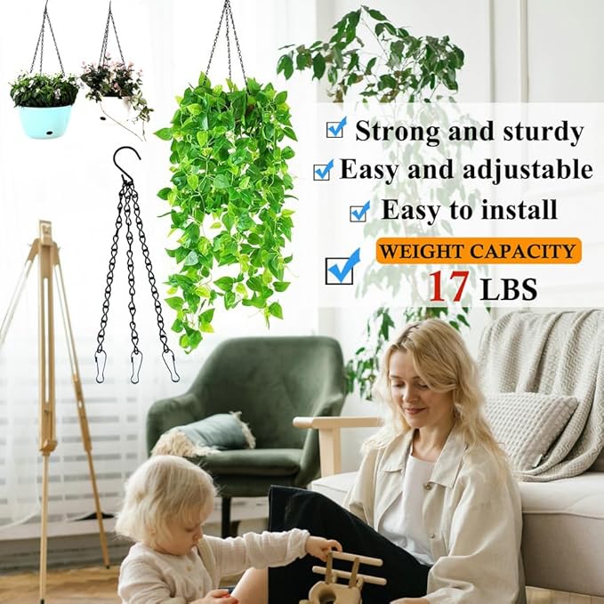 236 Inch Black Metal Hanging Chains and Hanging Basket Hooks Set for Bird Feeders, Birdbaths, Planters, Grow Lights, Lanterns, Wind Chime and Ornaments, Screw Eye Hooks, Chain Hooks DIY