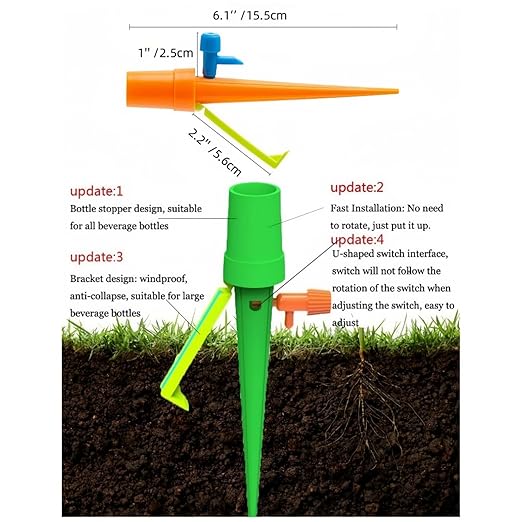 14Pcs Upgrade Plant Self Watering Spikes,Potted Plant Drip Irrigation Slow Automatic Release,Adjustable Watering System Devices with Control Valve Switch for Outdoor Indoor Plants (7 Green + 7Orange)