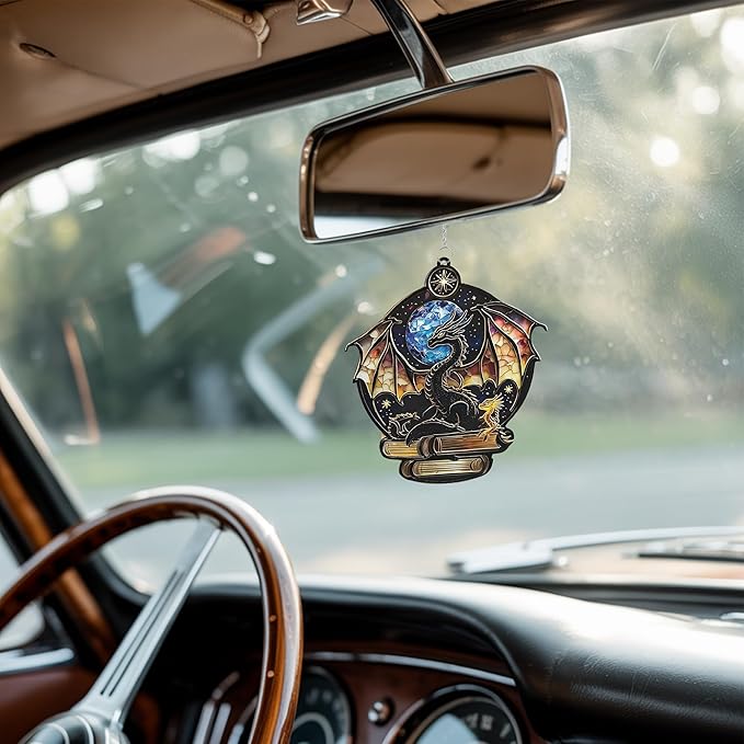 Dragon and Book Acrylic Suncatcher Stained Glass Effect Bookworm Window Car Hanging Christmas Ornament Indoor Outdoor Decor Garden Bookish Sun Catcher Book Lover for Women Mom Grandma