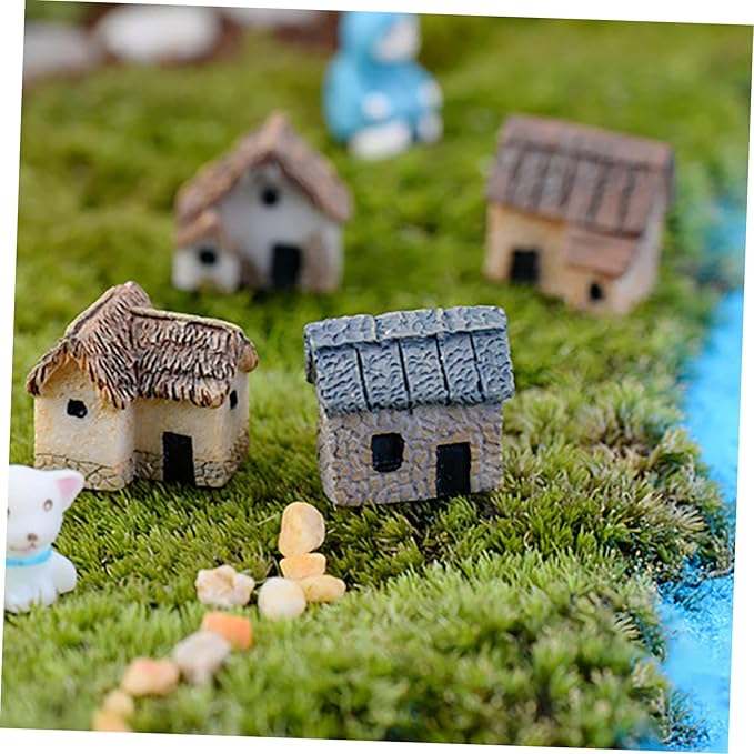 KESYOO 4pcs Miniature Gardening Landscape Resin Micro Village Houses for DIY Bonsai Terrarium Crafts