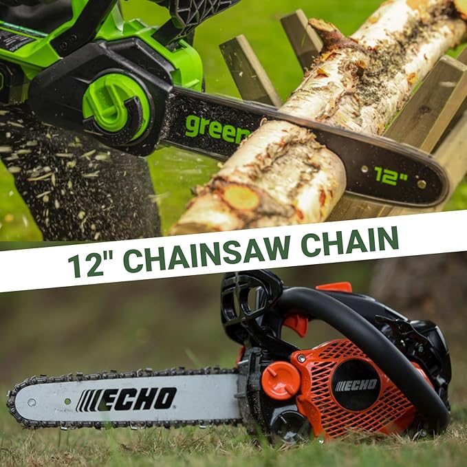12 Inch Chainsaw Chain .050" Gauge, 3/8" LP Pitch, 45 Drive Links Compatible with Craftsman 358.34101,Echo CS-2511T,SUNJOE SWJ698E Greenworks,Poulan,Remington,Ryobi,12" Replacement Chain 4Pack