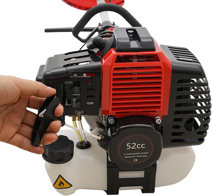 52CC 2 Stroke Weed Eater Gas Powered, Straight Shaft String Gas Trimmer with 10'' Brush Cutter, High-Speed Trimmer for Lawn and Garden Maintenance, Rubber Handle and Shoulder Strap Included