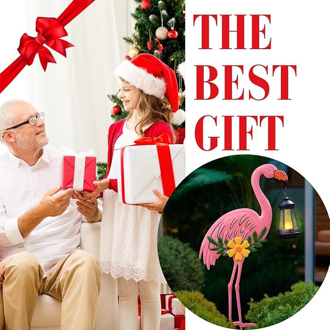 Metal Flamingo Stake with Solar Lantern, Garden Solar Animal Lights for Yard Patio Lawn Pathway Decor, Unique Gifts for Women Mom Grandma(Pink Flamingo)