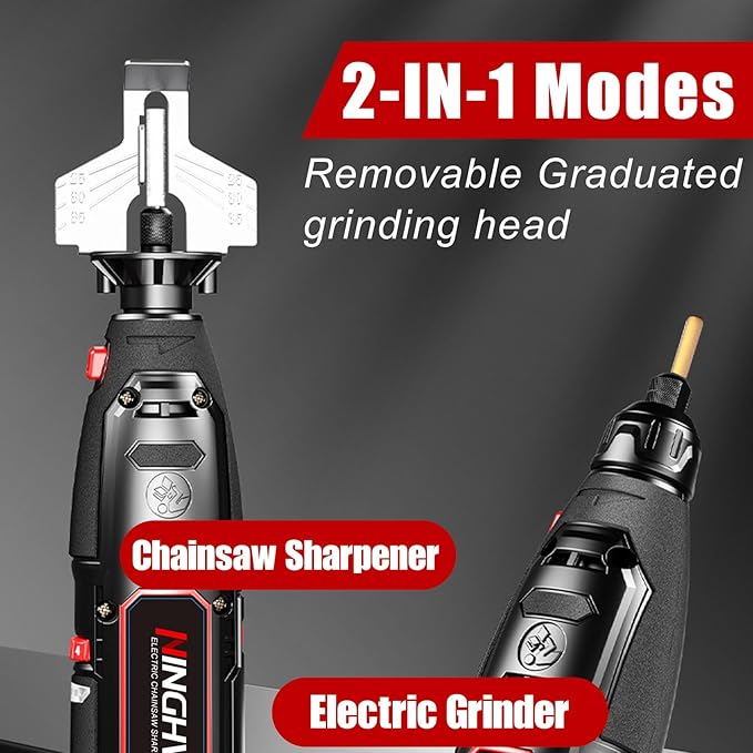 Electric Cordless Chainsaw Sharpener Kit, Chain Saw Sharpener Tool 12V Battery powered with 9 Titanium Plated Diamond Bits(3 types) & brush head & Angle Attachment, Easy to Use for All Chainsaw Chains