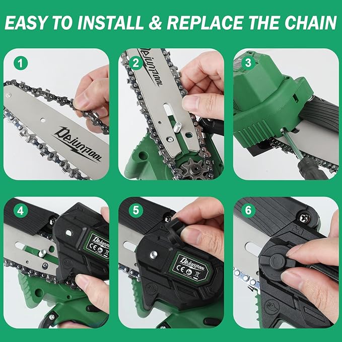 Mini Chainsaw Cordless Battery Powered, 6 Inch Small Electric Chainsaw Brushless, Handheld Pruning Chain Saw for Wood Tree Branches, 4 Chains, 2x 2500 mAh Battery, Garden Tools Christmas Gifts for Dad