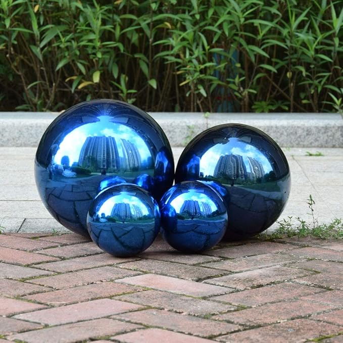 6 inch Diameter Blue Gazing Ball,Blue Stainless Steel Polished Reflective Smooth Garden Sphere Globe Mirror,Colorful and Shiny Addition to Any Garden or Home