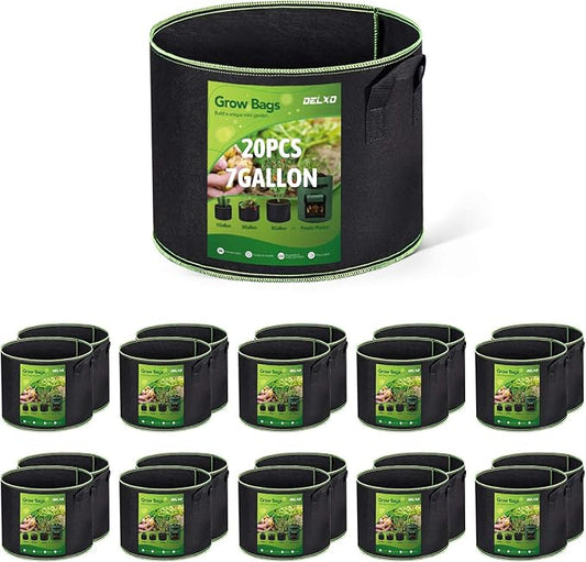 Delxo 20-Pack 7 Gallon Heavy Duty Aeration Thickened Nonwoven Fabric Pots Plant Grow Bags with Handles