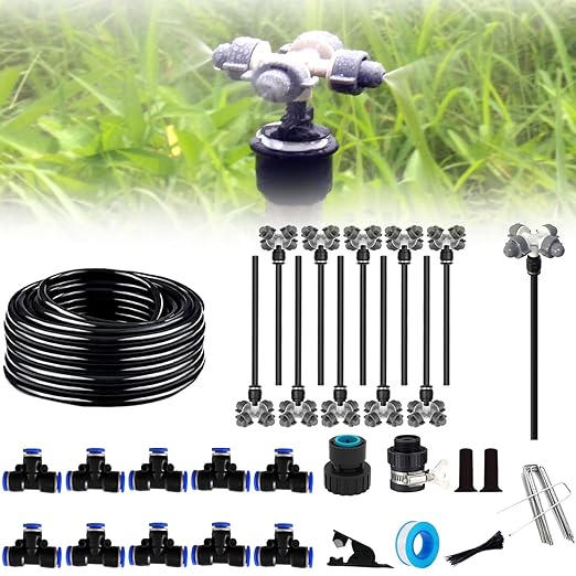 Drip Irrigation Kit,Automatic Garden Watering System with New Quick Connectors and 360-degree Bending Dropper Cross Atomization Nozzles for Watering System for Garden Plant Lawn Patio.(Cross Nozzles)
