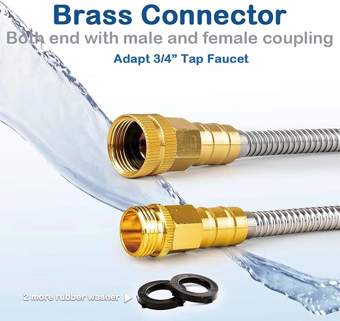 Stainless Steel Garden Hose: Durable Quality Metal with High-pressure Water Output for Gardeners(150FT)
