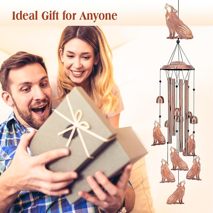 Wolf Wind Chimes Outdoor Wolf Gifts for Women/Men/Mom/Wife/Grandma Birthday Gifts Memorial Gift Metal WindChimes for Outside/Indoors, Lawn, Patio, Home, Porch, Yard Decor, Garden Decorations