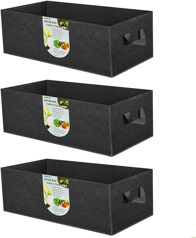 ANGELIOX 3-Pack Grow Bags, 10 Gallon Heavy Duty 300G Thickened Nonwoven Fabric Raised Garden Bed Square Flower Planter Containers for Carrot Onion,Flowers,Fruit/Growing Pots with Handles(60x30x20cm)