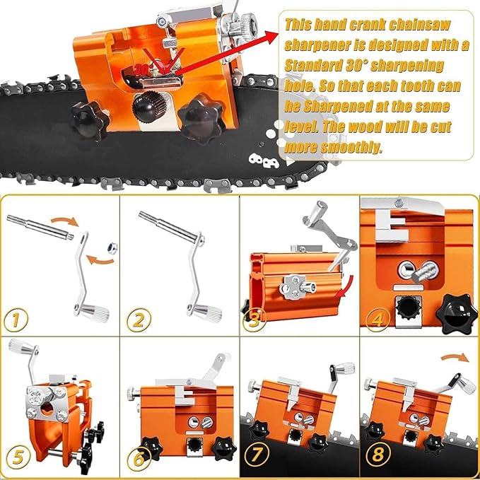 Chainsaw Sharpener Jig, Upgraded Chain Saw Sharpener Tool, Hand Crank Chainsaw Sharpening Kit with 10 High Hardness Bits, Gloves, Bag and Brush, Portable Chainsaw Blade Sharpener for 6"-22" Chain Saws