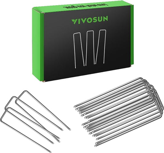 VIVOSUN 6 Inch 50-Pack Garden Stakes, Galvanized Steel Landscape Stapes 11 Gauge U-Shaped Pins for Weed Barrier Fabric, Ground Cover, Soaker Hose, Irrigation Tubing, Holding Fence