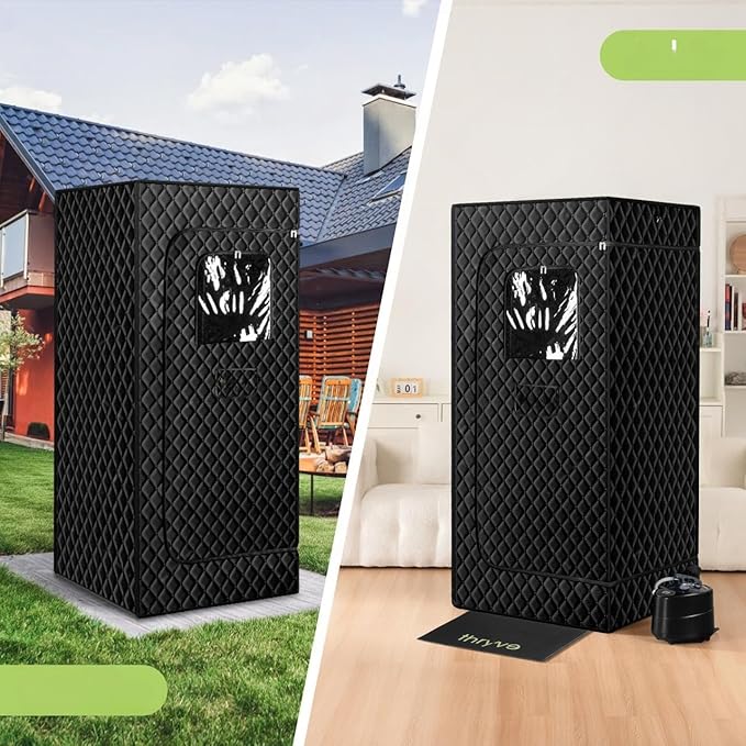 Portable Home Sauna Box for Relaxation & Detoxification with 1500W Steamer, Remote Control, Foldable Chair, Soothing Red Light, 3L Tank, Diatom Mat, 9 Levels, Foldable Design, 30.5 x 30.5 x 69.9 in
