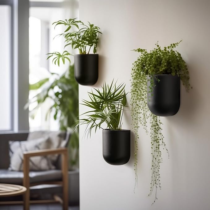 LA JOLIE MUSE Wall Hanging Planters for Indoor Plants,Hanging Flower Pots for Air Plants Succulent, Set of 2, 6 Inch, Black
