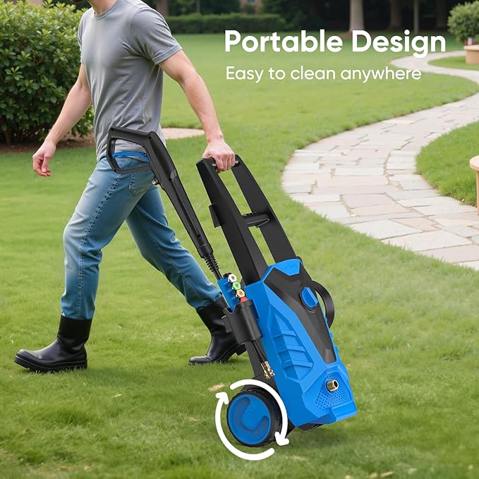 DUMOS Electric Pressure Washer, High Pressure Cleaning Machine with Foam Cannon, 2.0 GPM Power Washer with 5 Quick Connect Nozzles for Fences Decks Patios