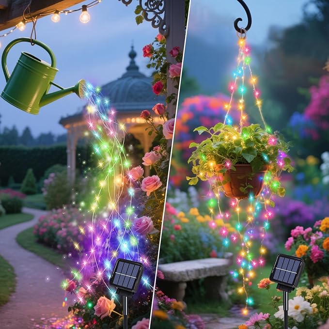 ANGMLN Solar Fairy String Lights Outside, 10 Strand 200 LEDs 8 Modes Watering Can Light for Outdoor(No Can), Firefly Bunch Lights Waterproof Solar Powered Waterfall Lights for Garden Decor