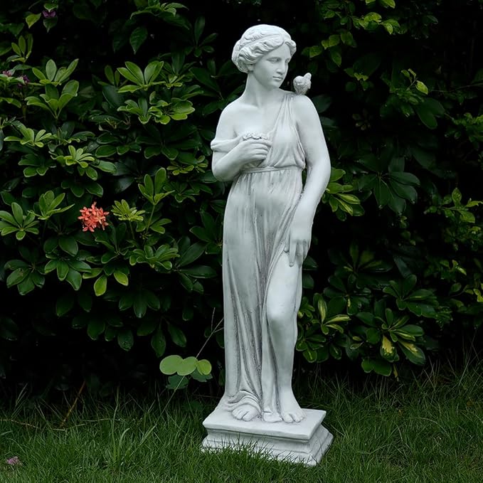Outdoor Nymph Statues, 32Inch Garden Goddess Sculptures, Greek Mythology Roman Decor, Large Statues for Patio Yard Lawn Porch, Grey (Nymph-Grey)