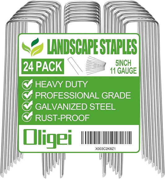 24 Pack Garden Stakes, U-Shaped Tent Stakes, Galvanized Landscape Staples, Ground Stakes, for Landscaping Securing Weed Barrier Fabric, Irrigation Tubing, Holding Fence, Tarpaulin