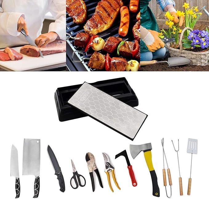 Double-sided Diamond Sharpening Stone,YCAMMIN Knife Sharpener Stone diamond sharpener Honeycomb Surface Plate with Non-slip Base for Scissors Knives Outdoor Kitchen Sharpen Tools (600/1200 Grit)