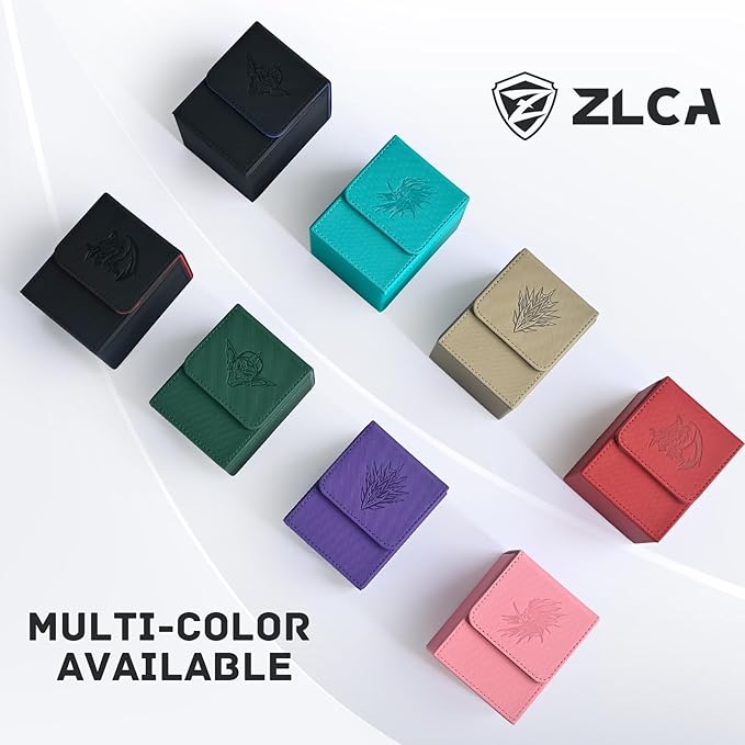 ZLCA Card Deck Box for Trading Cards with 2 Dividers, Card Storage Box Fits 100+ Single Sleeved Cards, PU Leather Card Deck Case Holder for Magic Commander TCG CCG οΌBlack&Red,Emperor DragonοΌ
