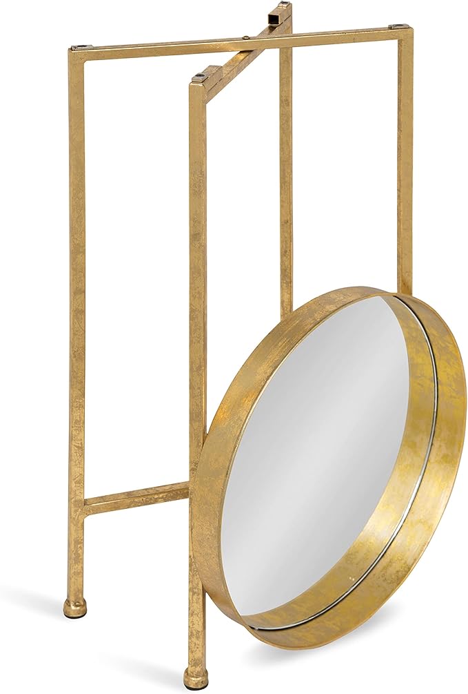Kate and Laurel Celia Round Metal Foldable Accent Table with Mirror Tray Top, Gold