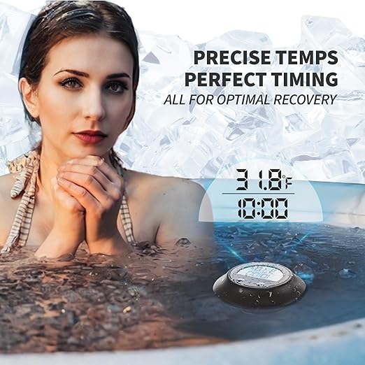 Silicone Cover Ice Bath Thermometer with Timer, Waterproof Floating Water Thermometer for Cold Plunge, Works with Ice Bath Tub Hot Tub Accurate Recovery(Black)