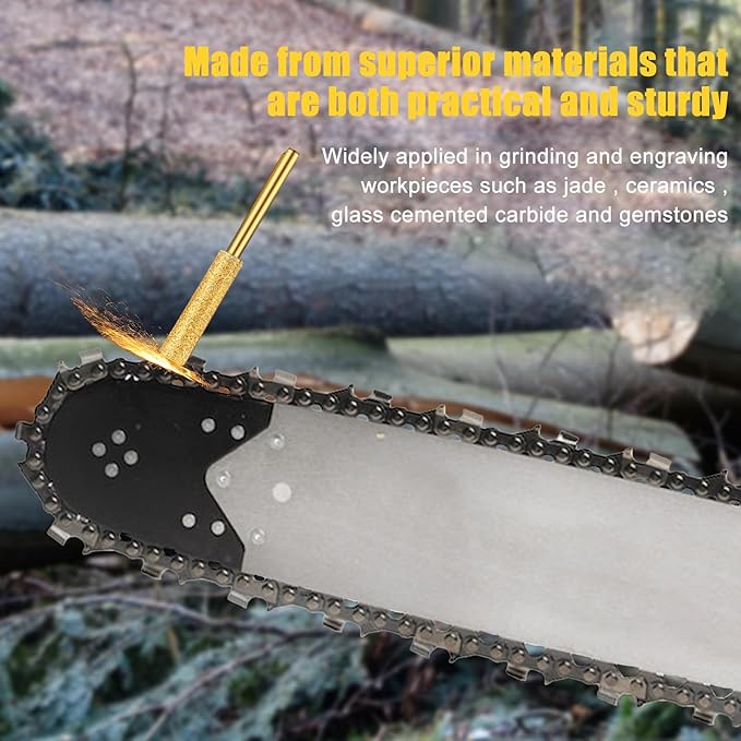 60pcs Diamond Chainsaw Sharpener Bits High Hardness Plated Burr Grinding Stone with 3 Different Sizes 5/32, 3/16, 7/32 Inches for Chain Saws Jewelry Metal Wood Polishing