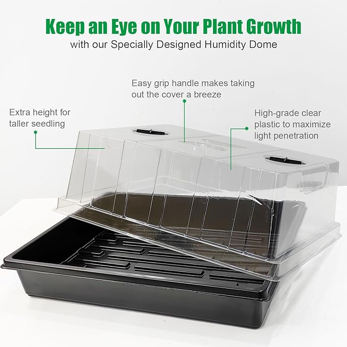 Seed Starter Trays with 5'' Tall Domes-Large Humidity Dome Plant Germination Tray, Reusable Planting Trays, 4 Packs Clear Lid Microgreen Tray for Plant Growing Seedling Propagation Faster