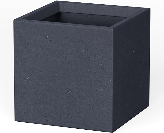 Kante 10 Inch Square Concrete Planter for Outdoor Indoor Home Patio Garden, Large Plant Pot with Drainage Hole and Rubber Plug, Charcoal