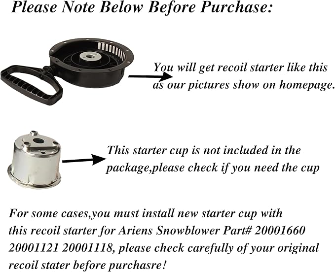 Recoil Pull Starter Assembly for Ariens Snowblower Part# 20001660 20001118. Recoil Start Compatible with Husqvarna 589524501 and Husqvarna Poulan Pro Snow Thrower 532436967.