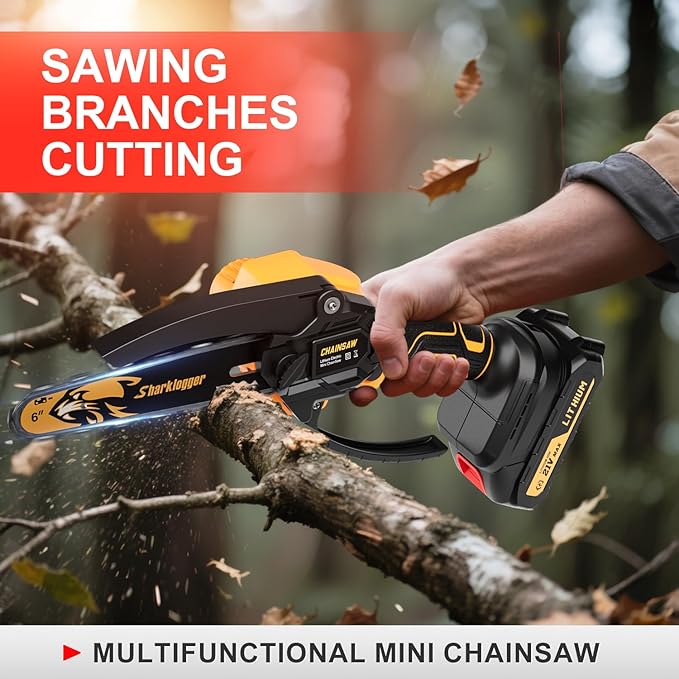 Mini Chainsaw, 6-inch Cordless Electric Mini Chainsaw, Portable Handheld Chain Saw for Tree Pruning Shearsand Garden Maintenance, Best Father's Day Gift for Men Dad Husband(Yellow)