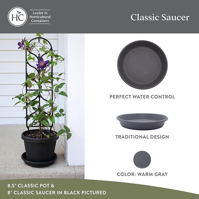 The HC Companies Flower Pot Saucers - Plastic Plant Saucer for Outdoors & Indoors - Traditional Design Plant Pot Trays for Water Drainage - Durable & Stylish Round Plant Tray (17.5-inch Warm Gray)