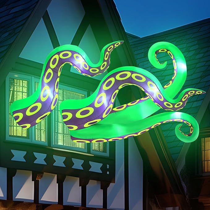 4 Pcs 6 FT Lighted Giant Inflatable Octopus Tentacles for House Trunk or Treat Blow up Halloween Car Decorations with Build in LED Lights for Window Door Roof Prop Outdoor
