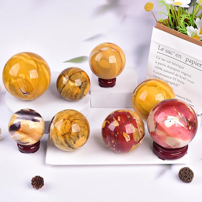 JIC Gem Natural Eggs Yolk Quartz Ball Sphere Gemstone Healing Crystal Decorative Ball with Stand Spiritual Chakra Meditation Reiki Home Office Decoration 6-7cm