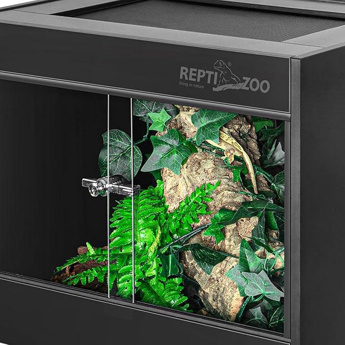 REPTI ZOO 34 Gallon PVC Reptile Terrarium, 24x18x18” Leopard Gecko Tanks with Glass Sliding Door & Top Screen Ventilation, Reptile Enclosure for Bearded Dragon Hermit Crab