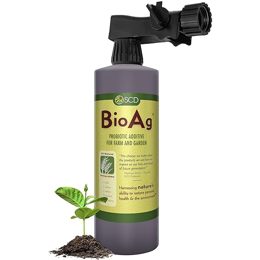 SCD BioAg – Organic Lawn and Garden Soil Microbes with 12 Probiotic Strains, Live Super Concentrate of Liquid Microorganisms, Chemical-Free Soil Amendment, Yard and Lawn Treatment (1 Liter w/Sprayer)