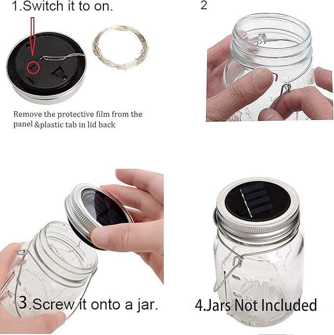 8 Pack Fairy Star Firefly Jar Lids Lights,Solar Fairy String Lids Lights(No Jars),Waterproof Lantern Mason String Solar Lights with Hangers for Regular Mouth Jars Christmas Gifts(Cold White)