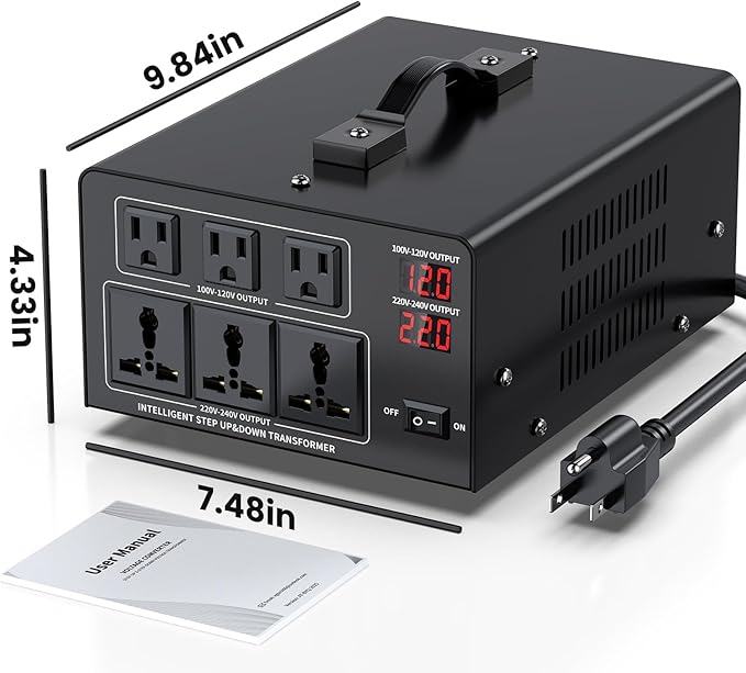 8000W Voltage Converter Transformer Step Up 110V/120V to220V/240V or Step Down 220V to 110V AC Power Converte, Circuit Breaker Protection, 3 US sockets, 3 Universal sockets, LCD Display