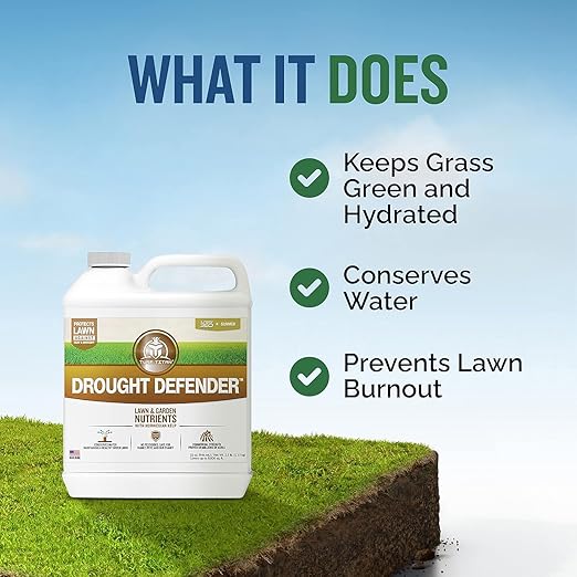 Turf Titan Drought Defender - Liquid Lawn Fertilizer Concentrate - Kelp Fertilizer for All Grass Types and Vegetables - Liquid Fertilizer for Lawns During Summer - 1 Gallon