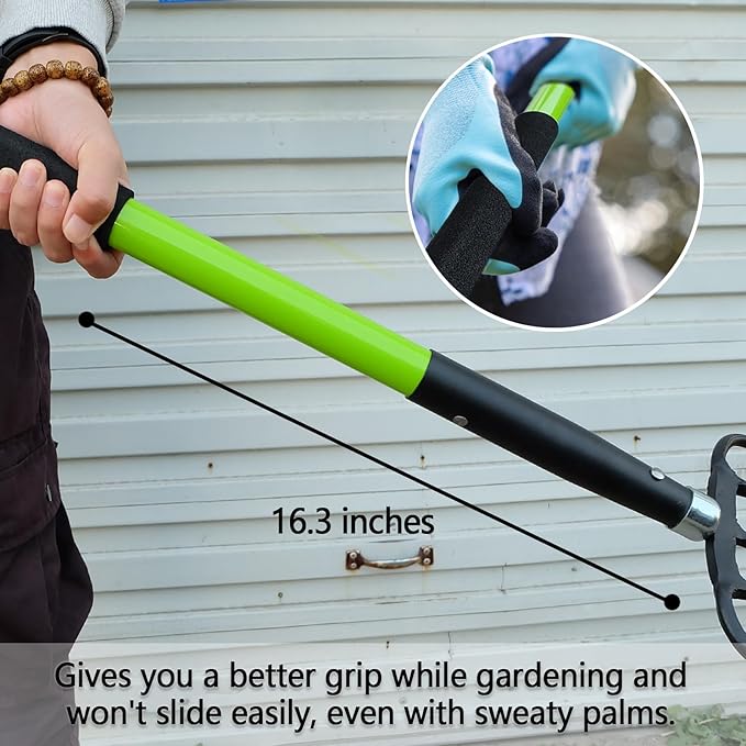 Pitch Fork-57 Inch,5-Tine Steel Garden Fork Heavy Duty, Mulch with Cushion Grip, Green Fiberglass Handle